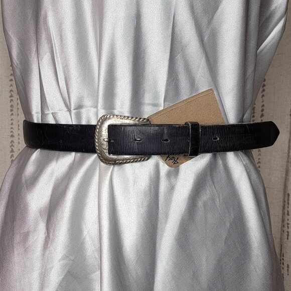 Thin Western Genuine Calfskin Silver Rope Trim Buckle Belt - Picture 1 of 3